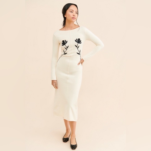 Another Girl Chic Cream Long Sleeve Dress with Black Floral Design - Picture 7 of 7